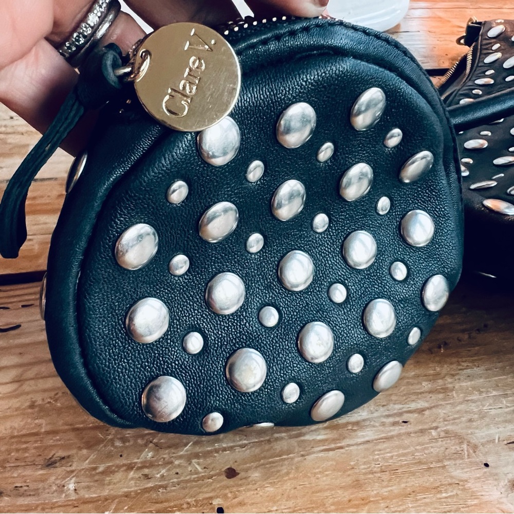 Clare V Black Leather Studded Petite Moyen Shoulder Bag with Silver Studs - Picture 5 of 16